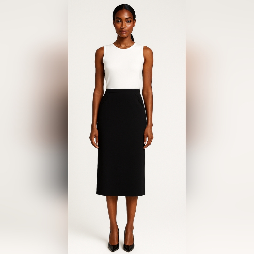 (354) T TAHARI Pencil Skirt Decorative Lace Detail, Size 4